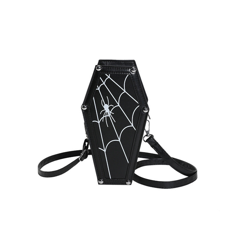 Halloween Coffin-shape Shoulder Bag Gothic Ghost Spider Web Messenger Crossbody Bag Kids Personality Phone Bag For Women Bests Sale