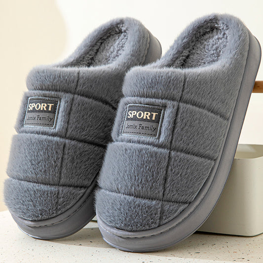 Men's Plaid Cotton Slippers Winter Warm House Shoes Indoor Thick-soled Non-slip Bedroom Floor Slipper Couple - Bests Sale