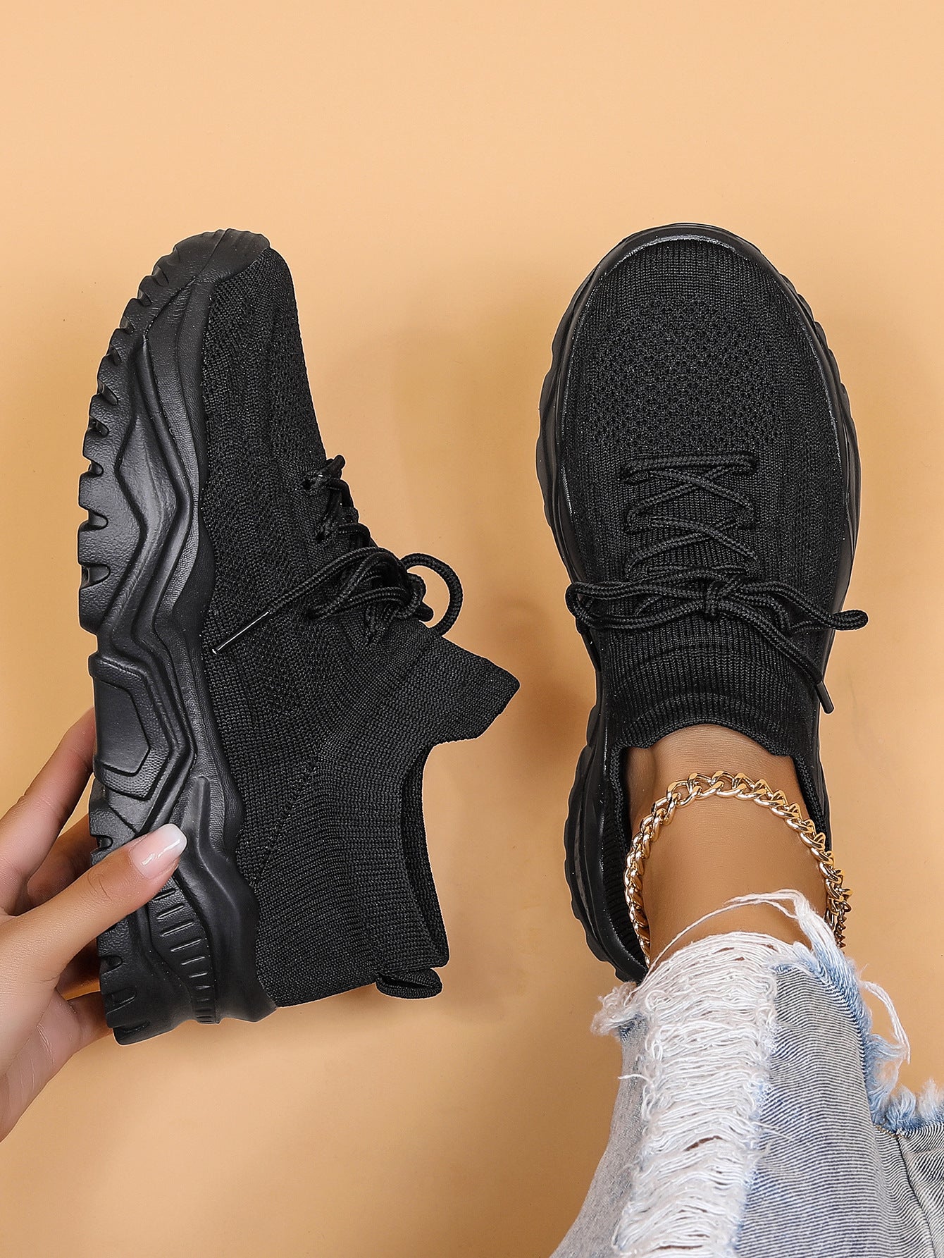 Plus Size Women's Sports Breathable Fly-knit Socks Shoes - Bests Sale