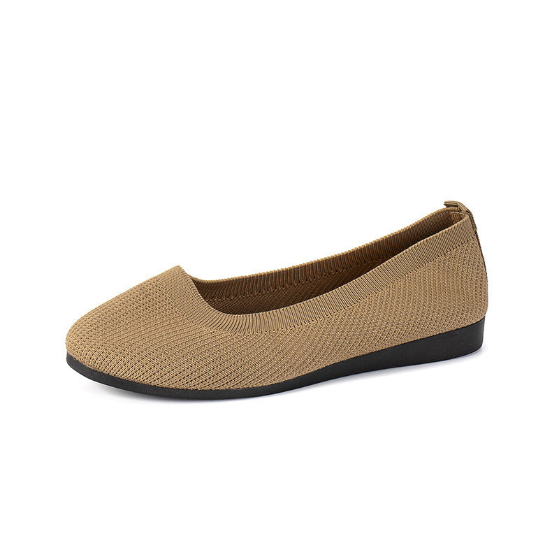 Round Toe Flats Shoes Casual Comfortable Soft Slip On Knit Mesh Shoes For Women - Bests Sale