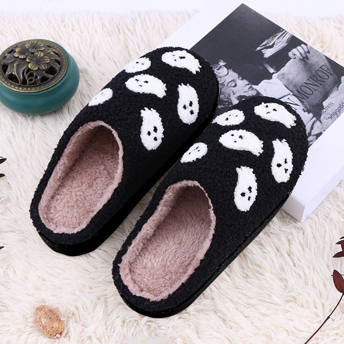 Halloween Funny Spider Ghost Scary Flat Indoor House Shoes For Women Men Soft Plush Cozy Horror Halloween Gifts Bests Sale