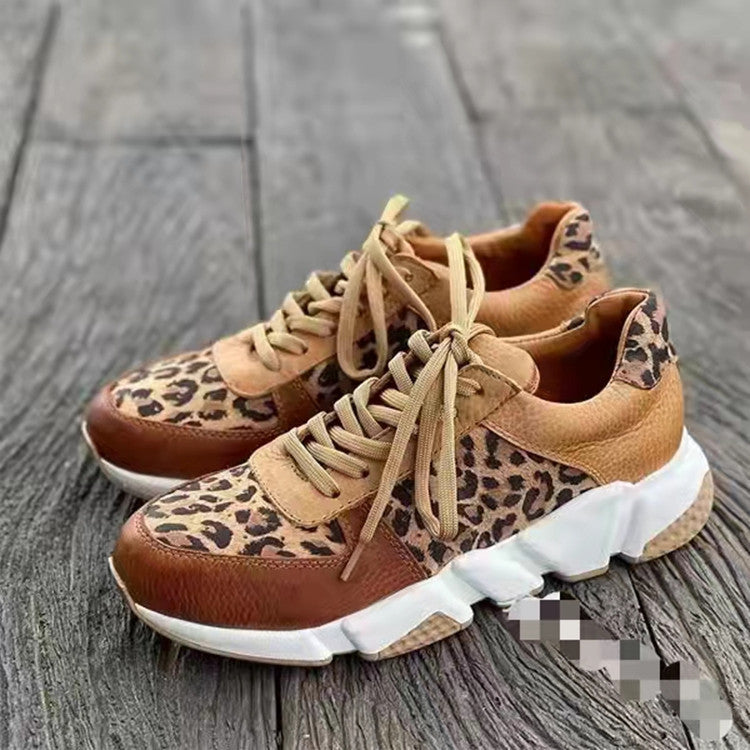 Platform Low-top Casual Shoes Round Toe Front Lace-up Color Matching - Bests Sale