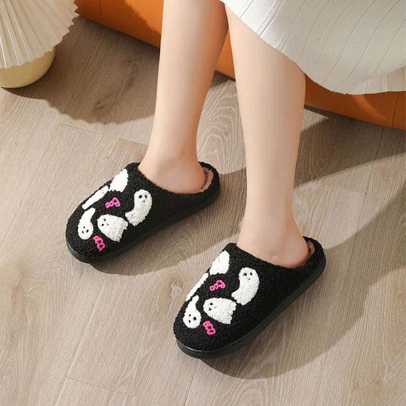 Halloween Cartoon Ghost Cotton Slippers For Women Indoor Non-slip Bedroom Floor Slipper Winter House Shoes - Bests Sale