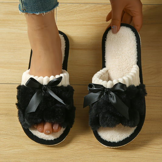 New Bow Plush Slippers Indoor - Bests Sale