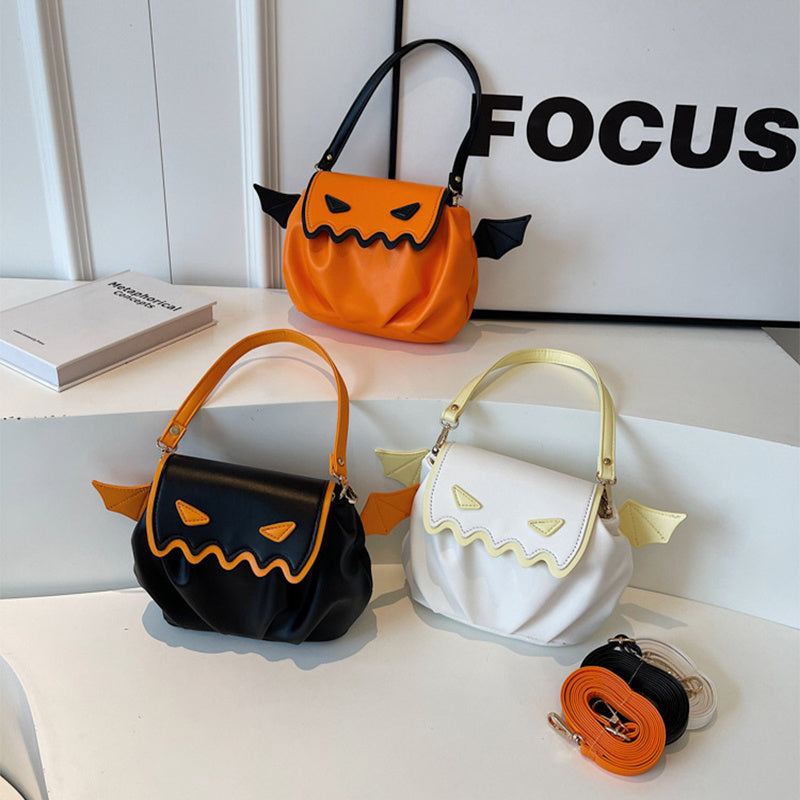 Funny Crossbody Bag Halloween Pumpkin Cartoon Shoulder Bags With Small Wings Personalized Creative Female Handbag - Bests Sale