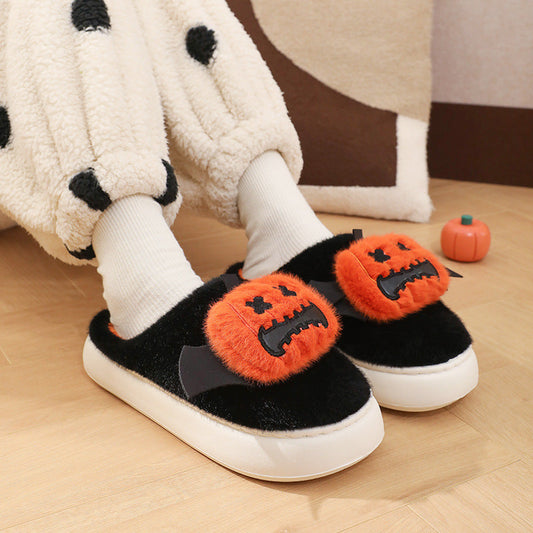 Halloween Cartoon Funny Pumpkin Slippers With Small Wings Design Indoor Non-slip Bedroom Floor Cotton Slipper Winter House Shoes Couple Bests Sale