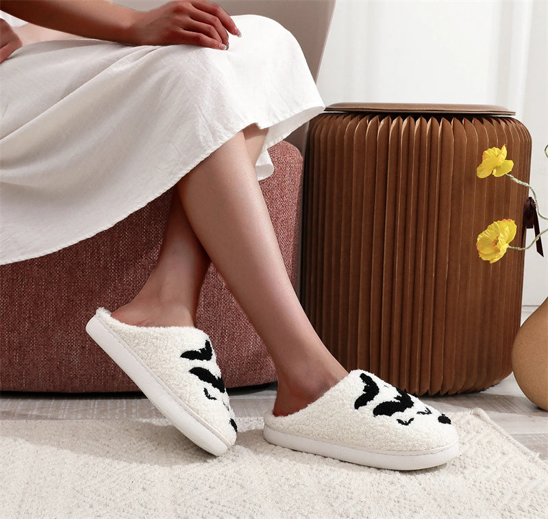 Funny Bat Slipper Halloween Pumpkin Flat Indoor House Shoes For Women Men Soft Plush Cozy Horror Fashion Halloween Gifts Bests Sale
