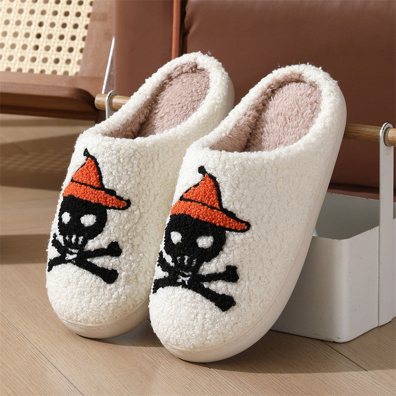 Halloween Skull Rose Slippers Winter Warm Indoor Floor Bedroom Home Slipper For Women Bests Sale