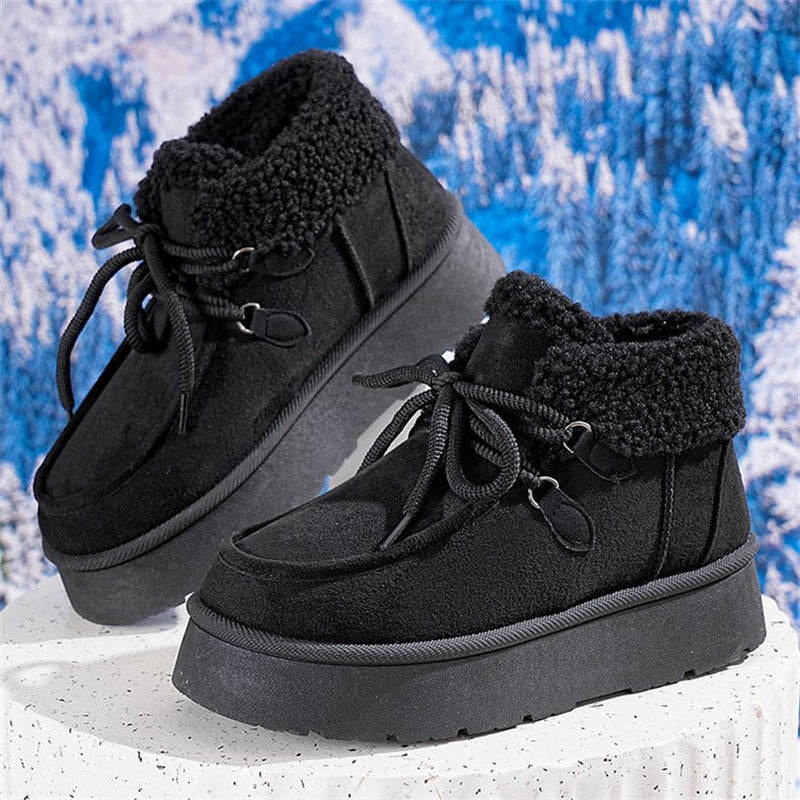 Thick Bottom Fleece-lined Snow Boots Women's Fur Integrated Casual Cotton-padded Shoes - Bests Sale