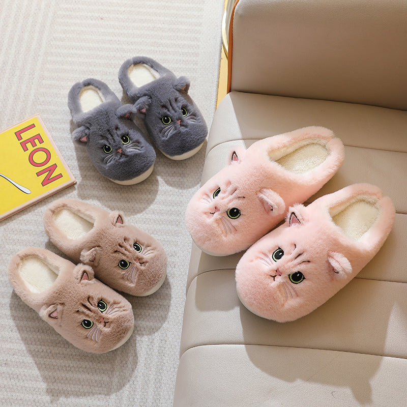 Autumn And Winter Cotton Slippers Men And Women Couple Kitty Cartoon - Bests Sale