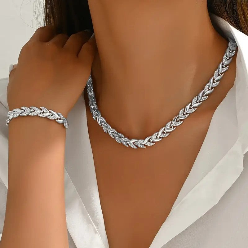 Women's Personality Affordable Luxury Willow Leaf Diamond Bracelet Necklace Bests Sale