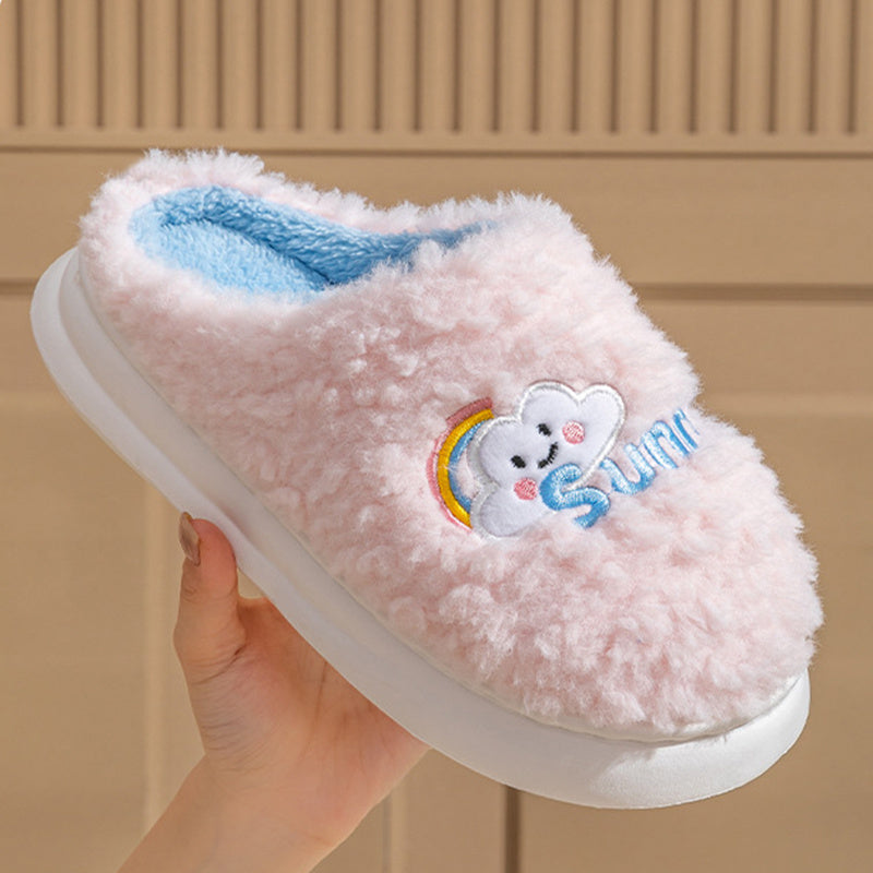 Cute Cartoon Cotton Slippers Thick Bottom Home Slippers Fashion Floor Bedroom Slipper Women Men Couples Warm House Shoes - Bests Sale