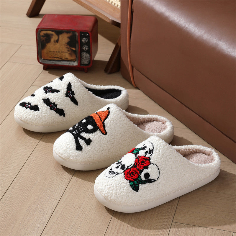Halloween Skull Rose Slippers Winter Warm Indoor Floor Bedroom Home Slipper For Women Bests Sale