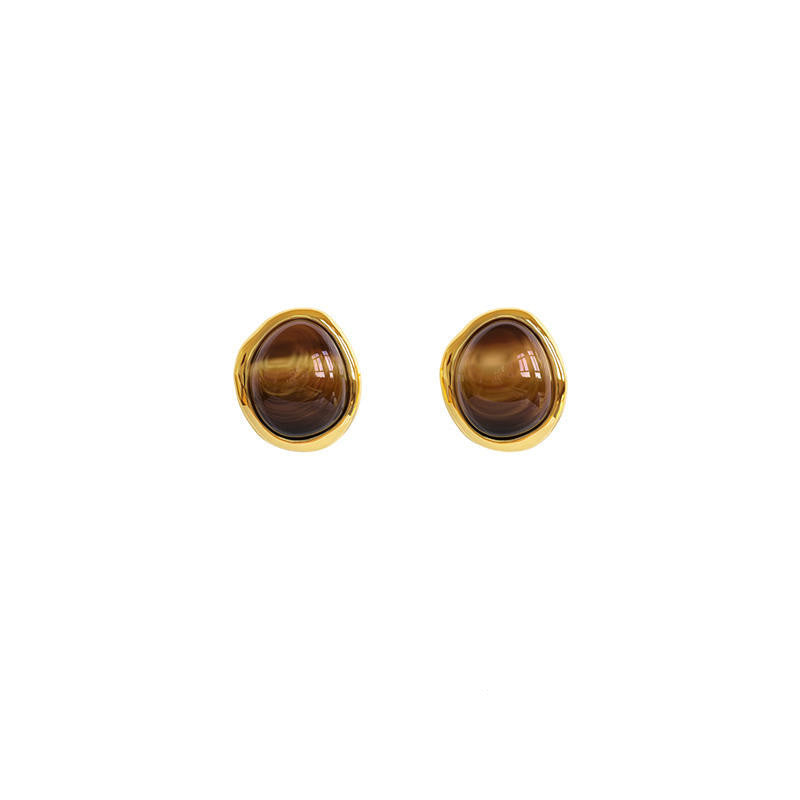 White Jade Tigereye Chinese Style Fashion Special-interest Design Ear Studs - Bests Sale
