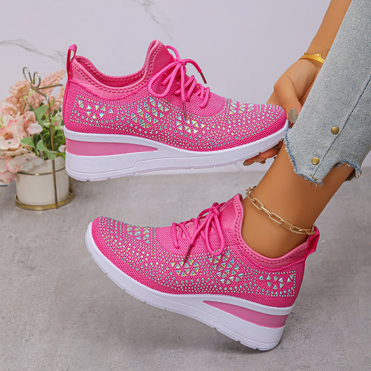 Rhinestone Lace Up Fashion Style Daily Commuter Women's Casual Shoes - Bests Sale