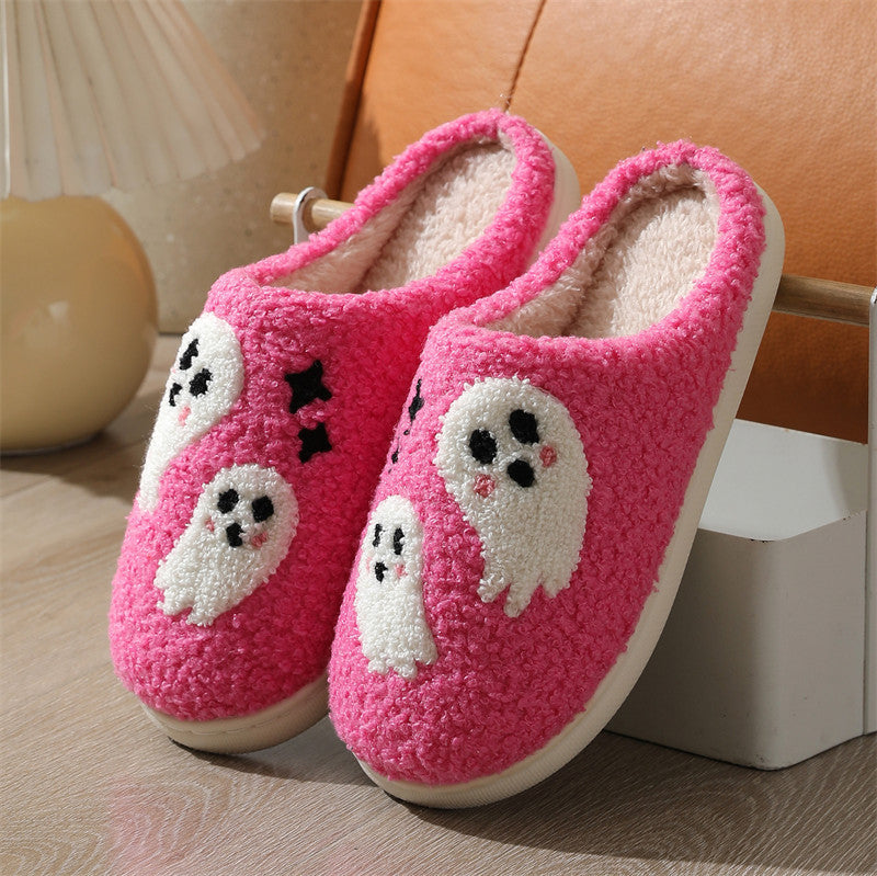 Halloween Cartoon Ghost Cotton Slippers For Women Indoor Non-slip Bedroom Floor Slipper Winter House Shoes - Bests Sale