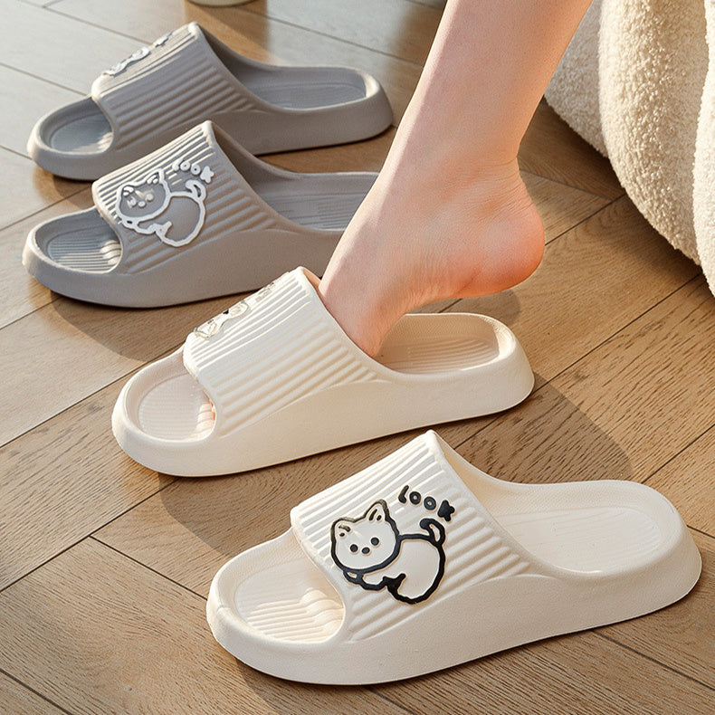 Cute Cat Slippers Summer Women Home Shoes Bath Thick Platform Non-Slip Slides Indoor Outdoor - Bests Sale