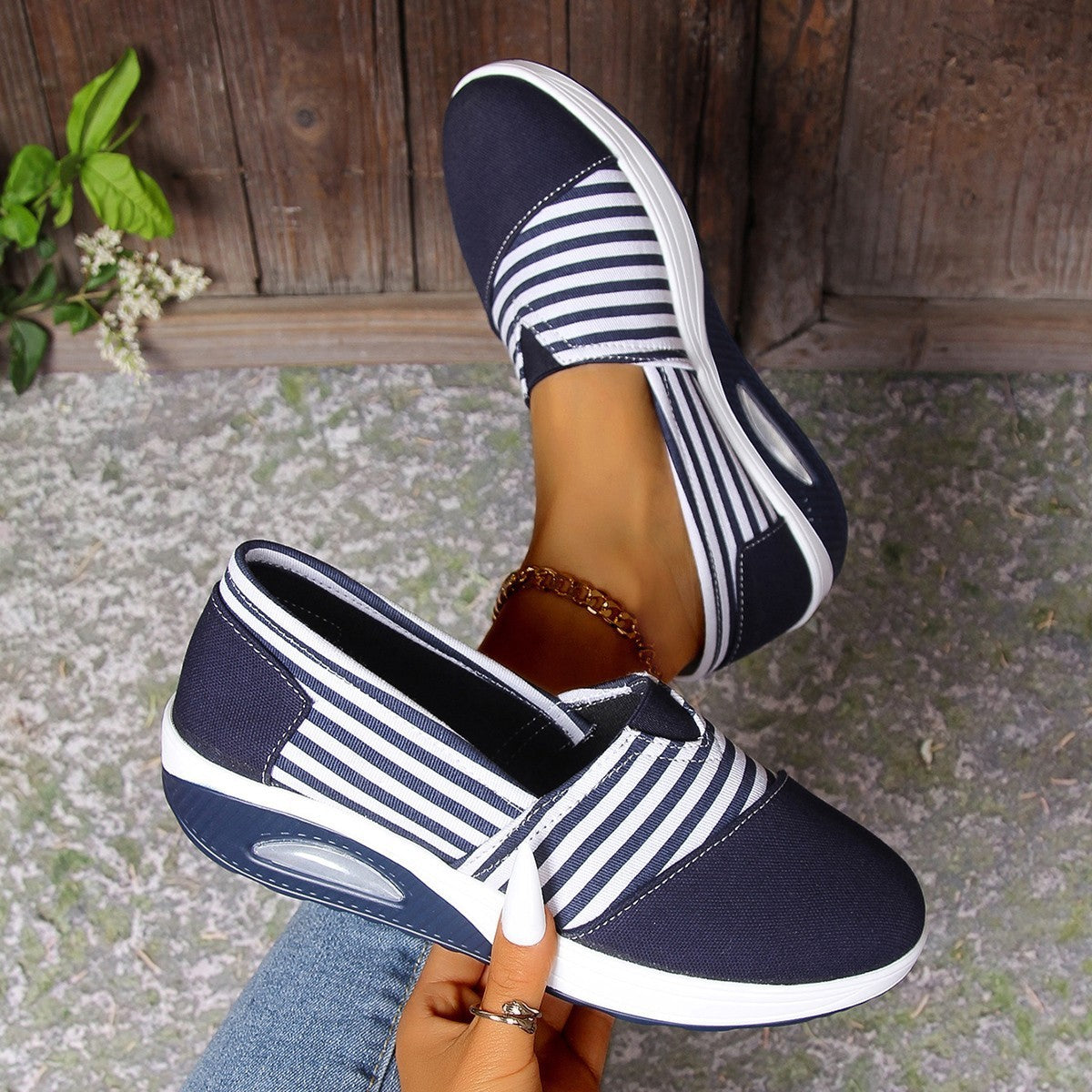 Striped Canvas Casual Round Head Comfortable Lightweight Women's Shoes - Bests Sale