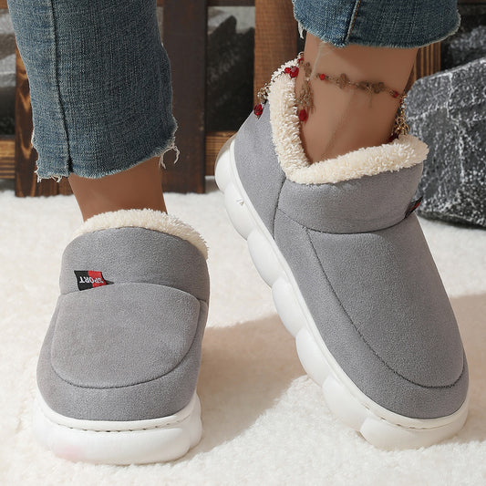 Winter Plush Cotton Shoes Women Men Warm Suede House Shoes For Parents Solid Color Thick-soled Garden Shoes Outdoor - Bests Sale