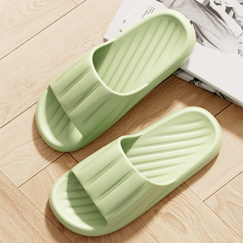 Fashion Solid Color Striped Home Slippers Summer Thick Bottom Non-slip Bathroom Slipper Women Men Couples Shoes - Bests Sale