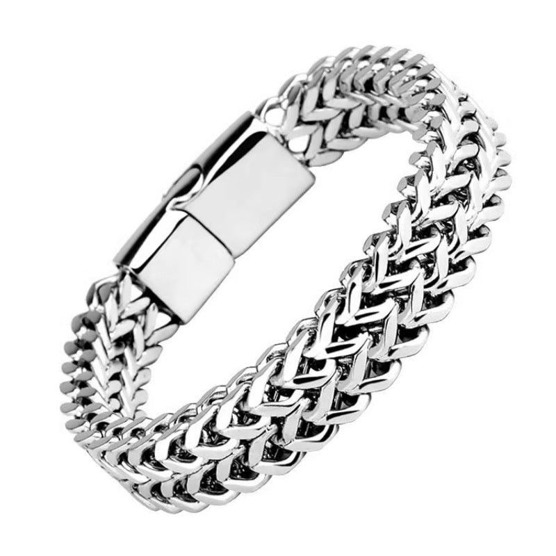 Hip Hop Stainless Steel Front And Back Men's Bracelet Simple - Bests Sale