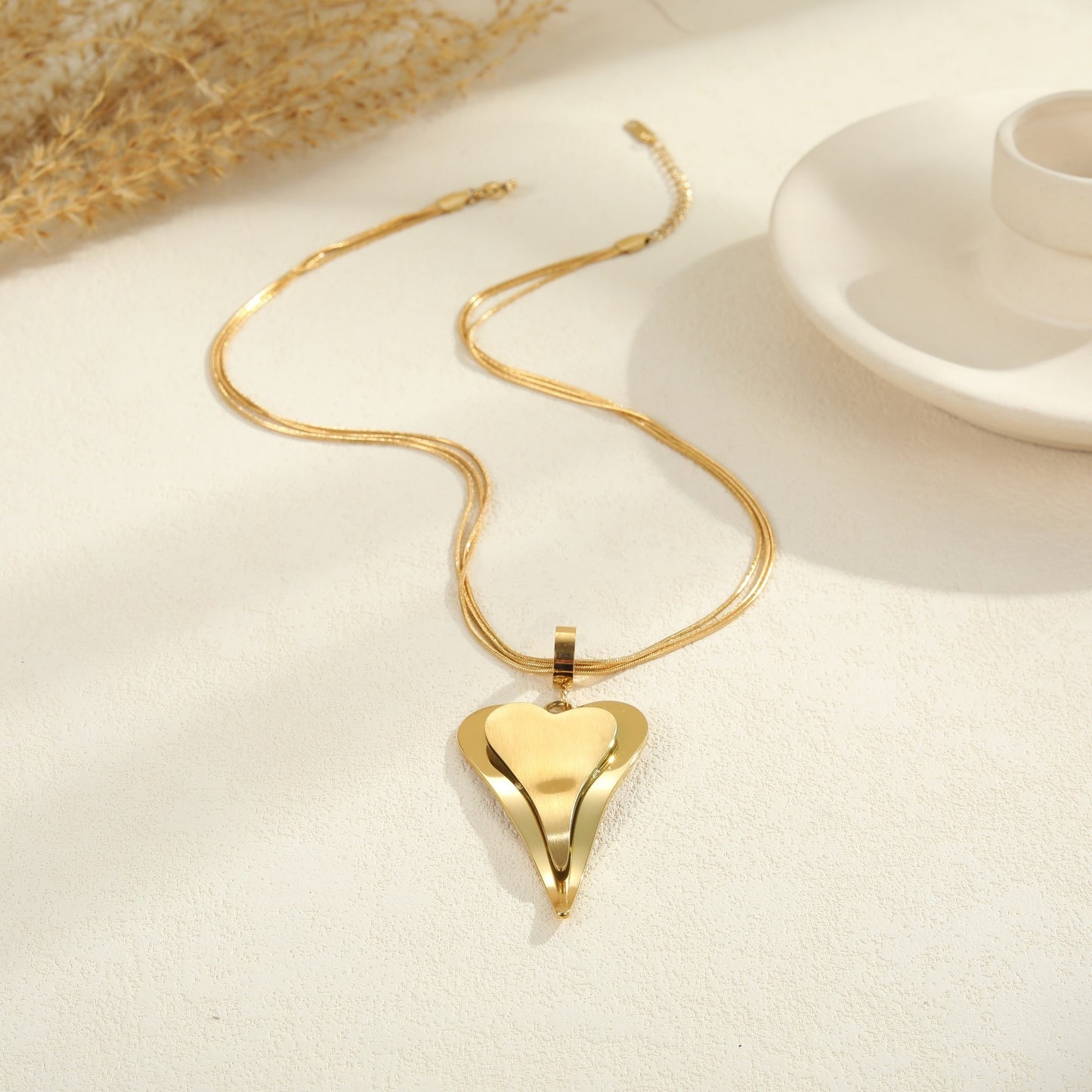 Double Heart Snake Bones Chain Stainless Steel Design Sense - Bests Sale