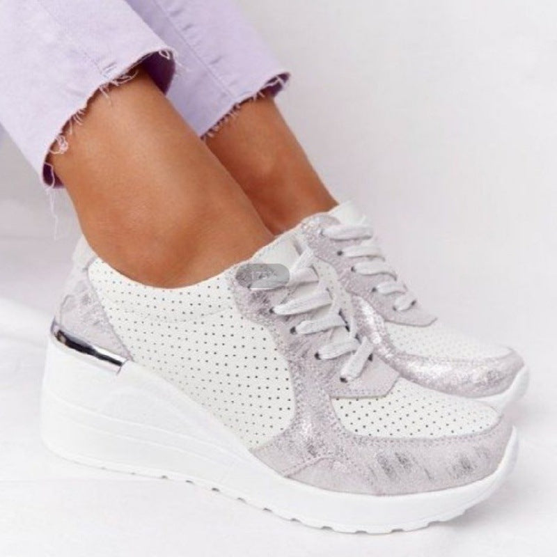 Plus Size Casual Platform Dad Shoes Lace-up Wedge Sports Women - Bests Sale