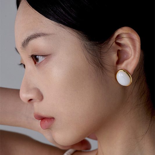 White Jade Tigereye Chinese Style Fashion Special-interest Design Ear Studs - Bests Sale
