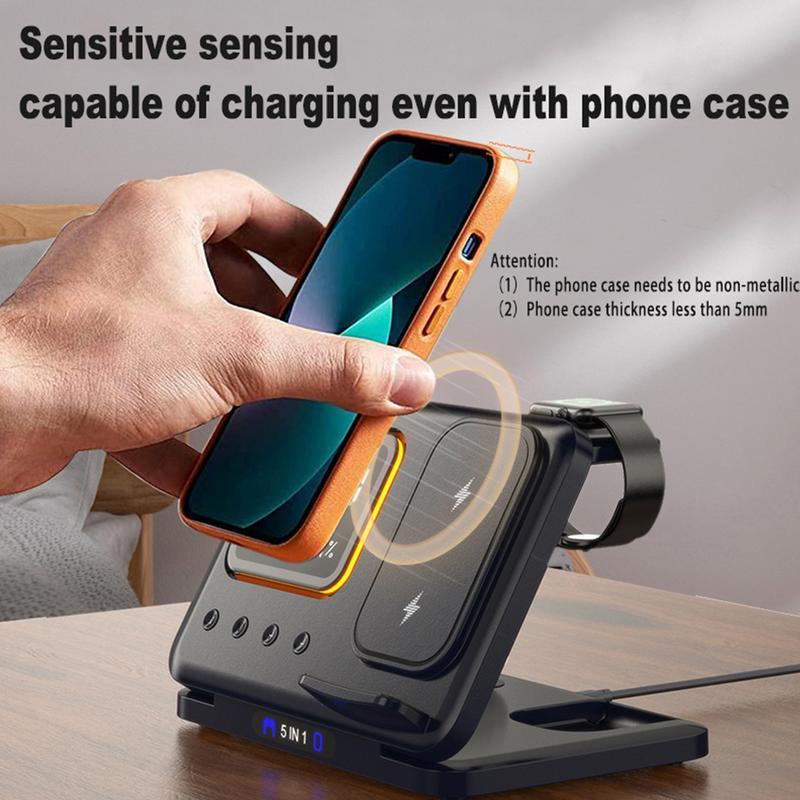 15W Wireless Chargers Stand 5 In1 LED Digital Alarm Clock Fast Charging Dock Station Coffee Jasper