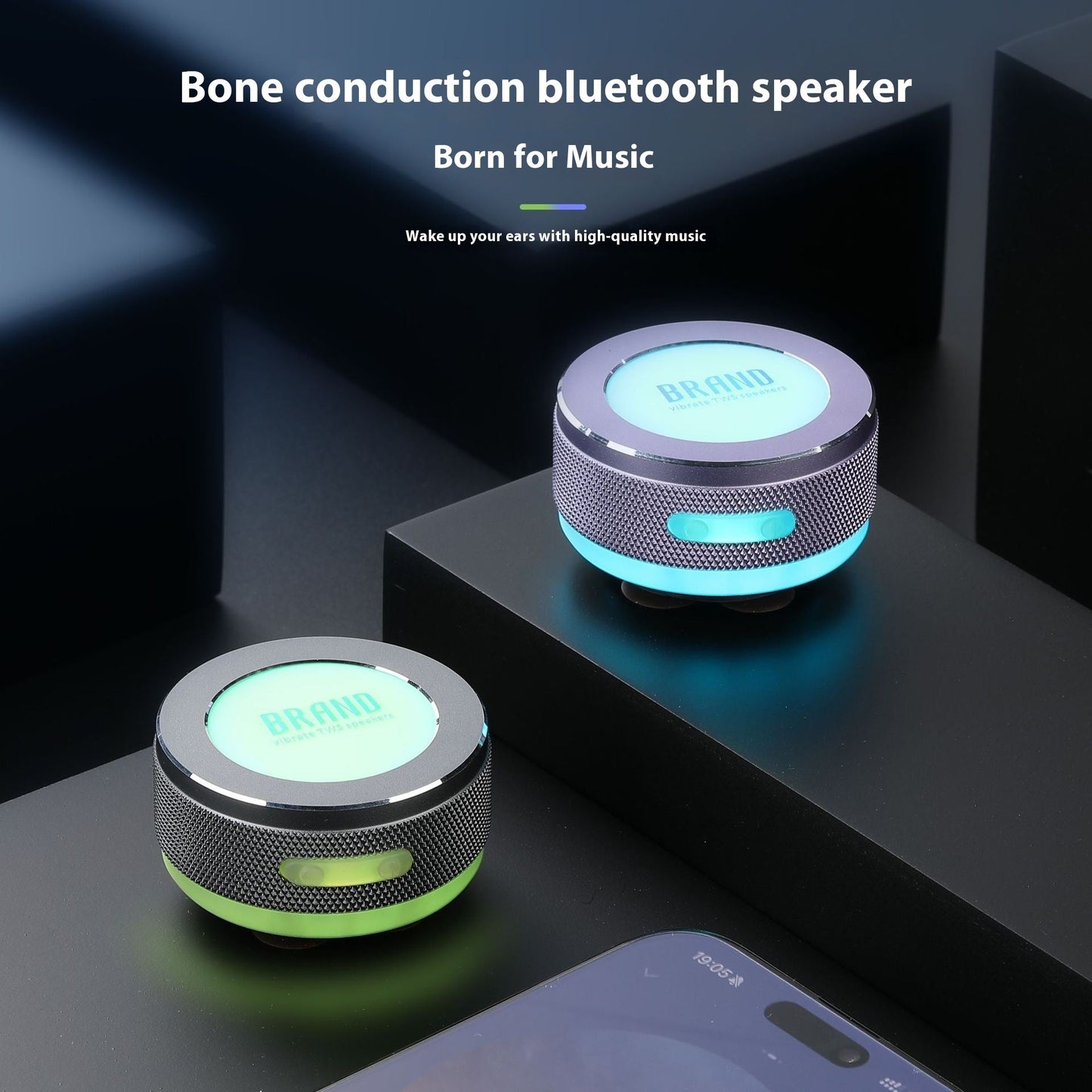 Small Wireless Bone Conduction Speakers Bluetooth Vibration Speaker With Color LED Light Portable Surface Adsorption Speaker Coffee Jasper