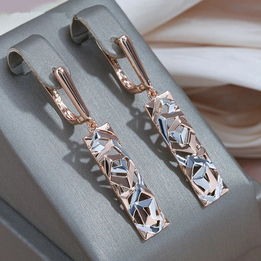 Elegant Rectangular Two-tone Hollow Stud Earrings - Bests Sale