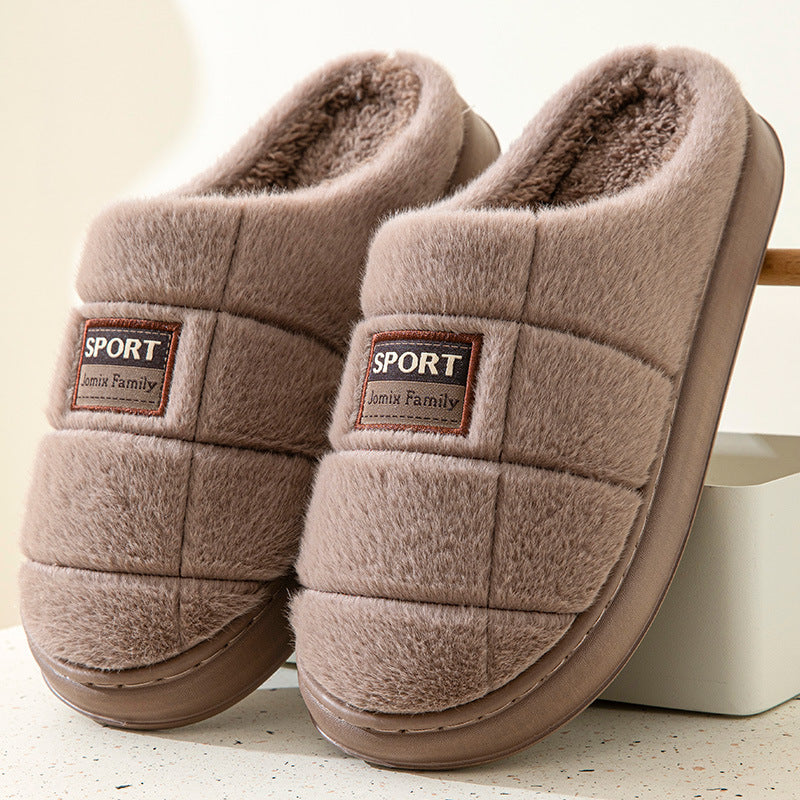 Men's Plaid Cotton Slippers Winter Warm House Shoes Indoor Thick-soled Non-slip Bedroom Floor Slipper Couple - Bests Sale