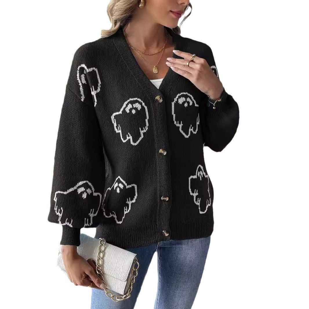 Halloween Sweater Coat Women's Loose Casual Button Sweater Bests Sale