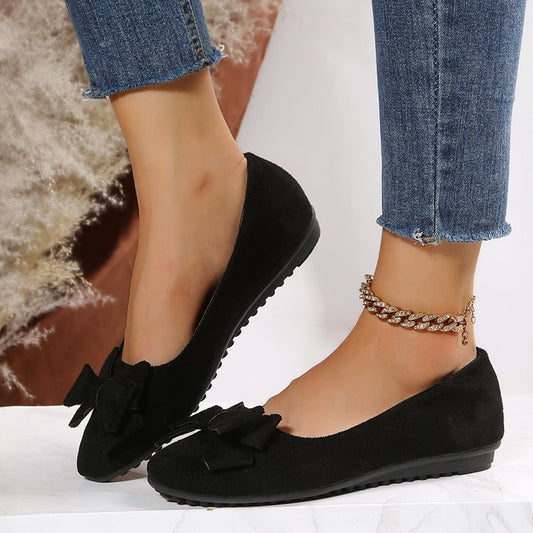 Rubber Plus Size Flat Casual Shoes Women Suede Bow Round Head Gommino - Bests Sale