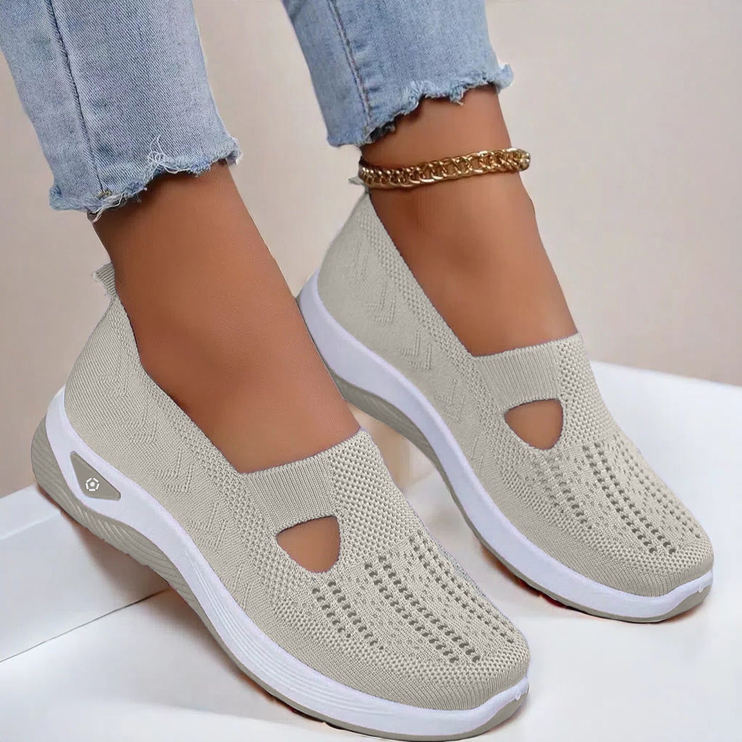 Mesh Flats Shoes Fashion Breathable Non-slip Soft Bottom Casual Shoes For Women - Bests Sale