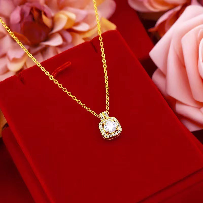 Fashion Jewelry Set Zircon Gem Pendant Chain Choker Necklace For Women Gold Color Stud Earring Statement Wedding Ring - Bests Sale