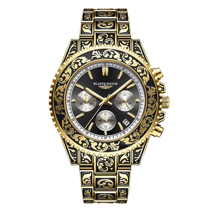 Vintage Engraving Quartz Multi-function Men's Watch Bests Sale