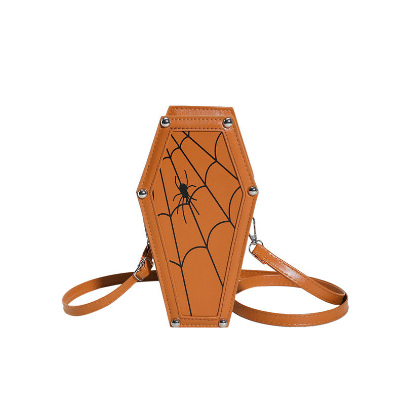 Halloween Coffin-shape Shoulder Bag Gothic Ghost Spider Web Messenger Crossbody Bag Kids Personality Phone Bag For Women Bests Sale