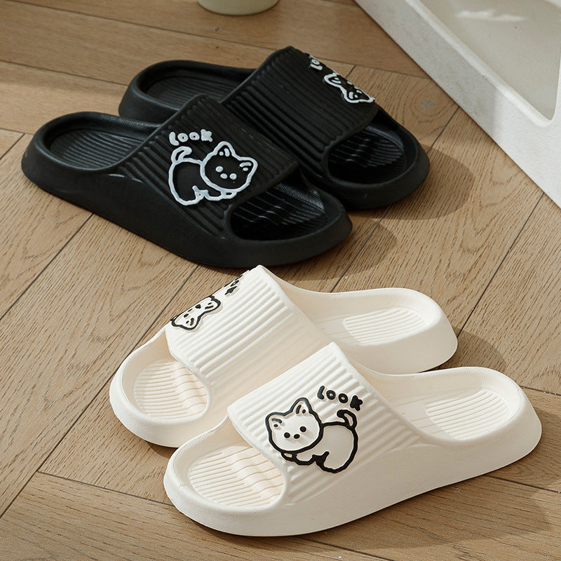 Cute Cat Slippers Summer Women Home Shoes Bath Thick Platform Non-Slip Slides Indoor Outdoor - Bests Sale