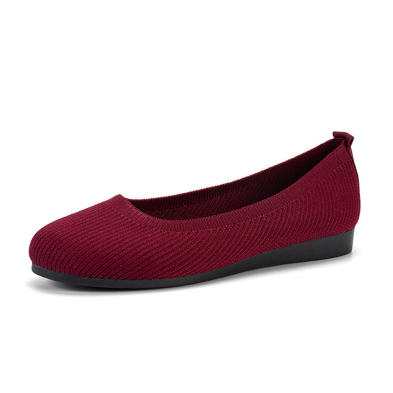 Round Toe Flats Shoes Casual Comfortable Soft Slip On Knit Mesh Shoes For Women - Bests Sale