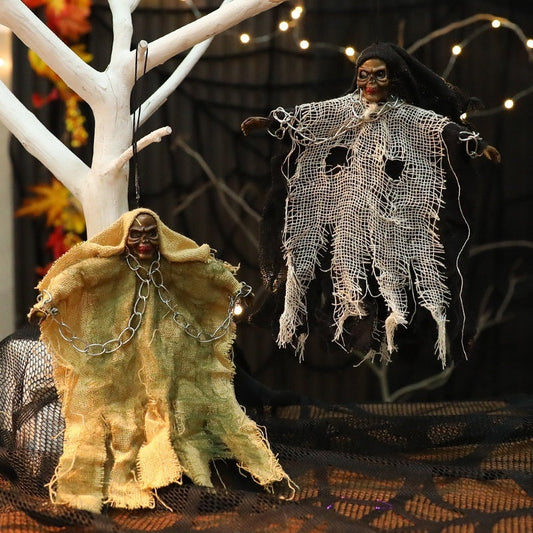 Halloween Hanging Ghost Iron Chain Glowing Skull Decorative Ornaments Coffee Jasper