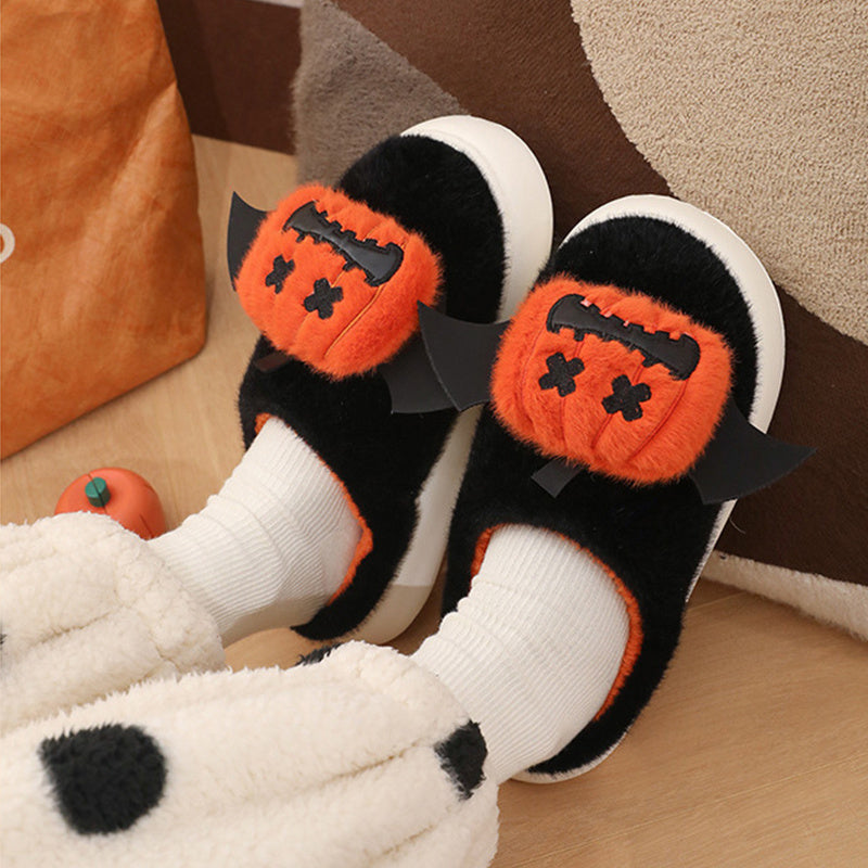 Halloween Cartoon Funny Pumpkin Slippers With Small Wings Design Indoor Non-slip Bedroom Floor Cotton Slipper Winter House Shoes Couple Bests Sale