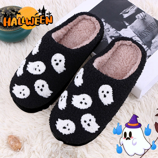 Halloween Funny Spider Ghost Scary Flat Indoor House Shoes For Women Men Soft Plush Cozy Horror Halloween Gifts Bests Sale