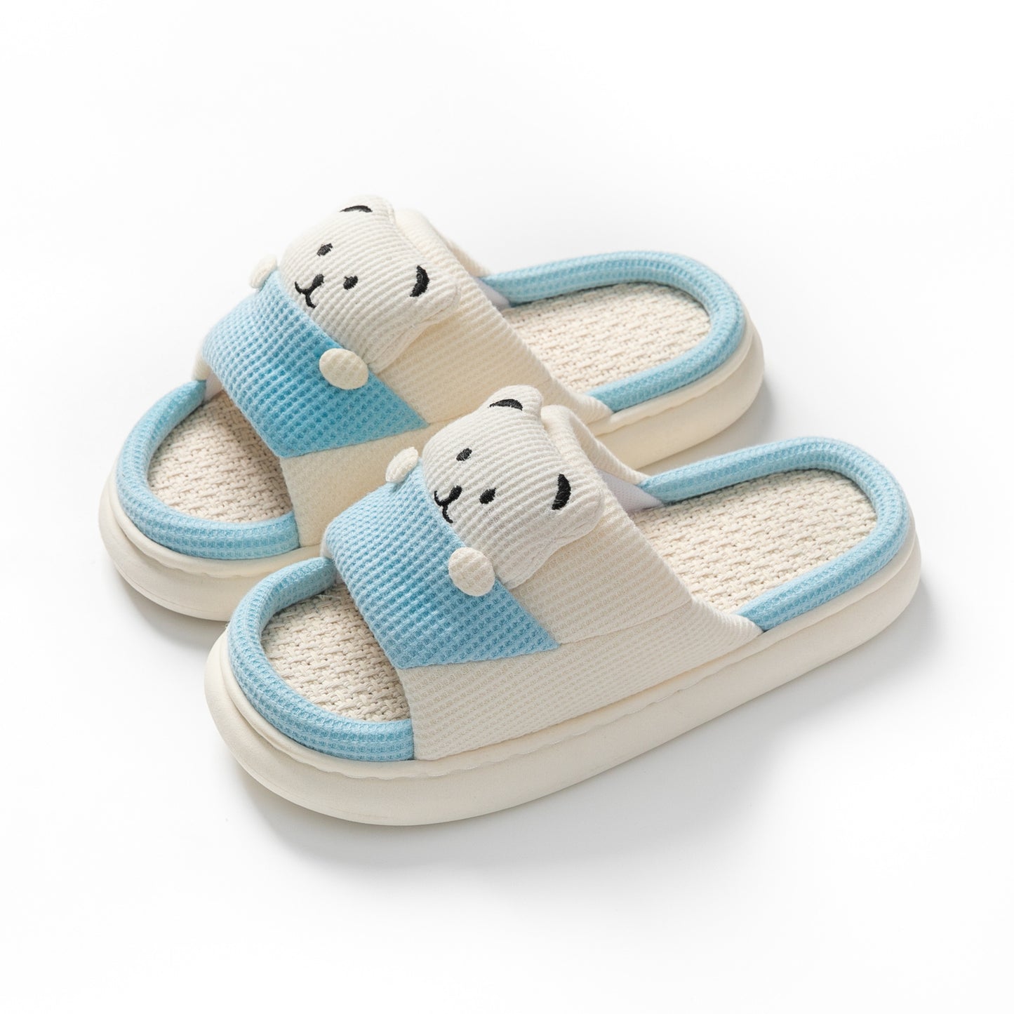 Cute Cartoon Bear Slippers Spring And Autumn Fashion Thick-soled  Mute Linen Slipper Women's House Shoes - Bests Sale