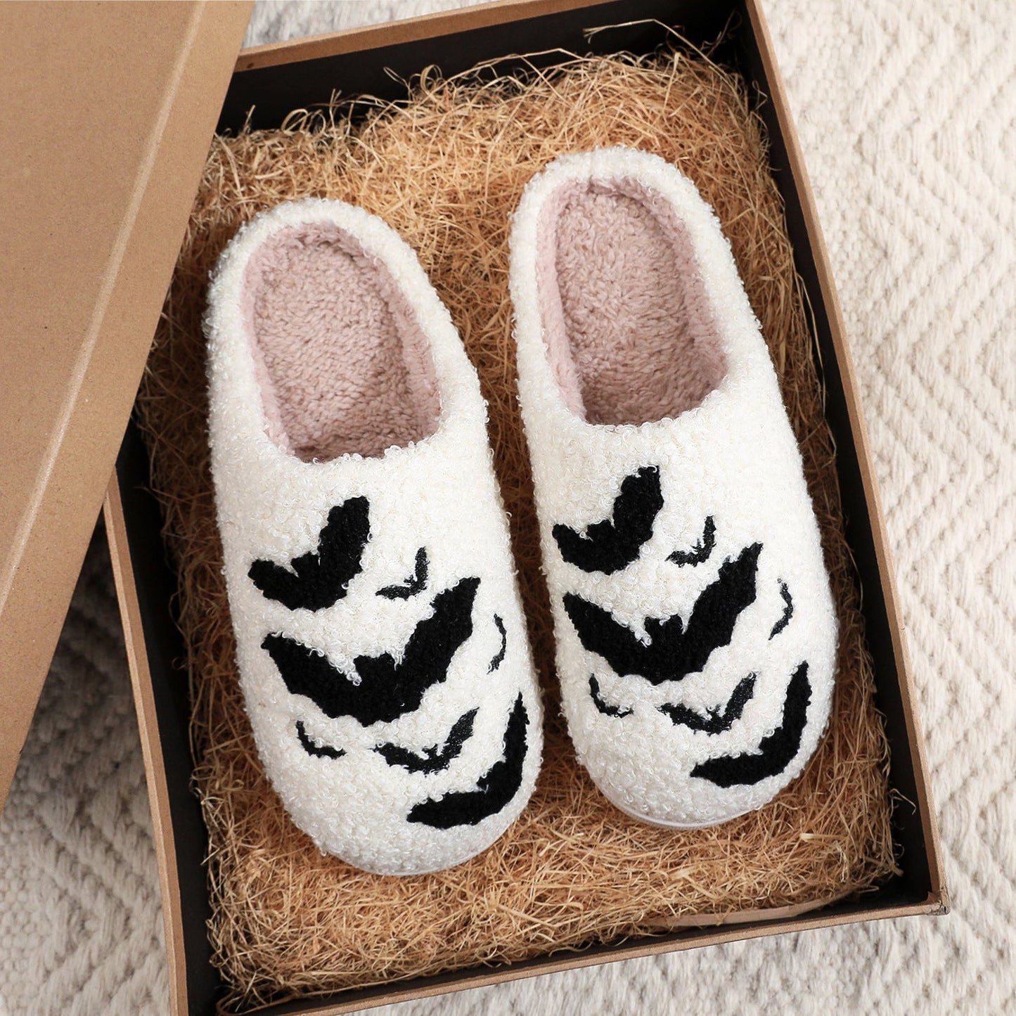 Funny Bat Slipper Halloween Pumpkin Flat Indoor House Shoes For Women Men Soft Plush Cozy Horror Fashion Halloween Gifts Bests Sale