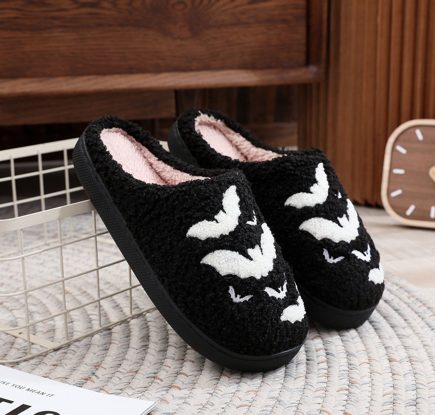 Funny Bat Slipper Halloween Pumpkin Flat Indoor House Shoes For Women Men Soft Plush Cozy Horror Fashion Halloween Gifts Bests Sale