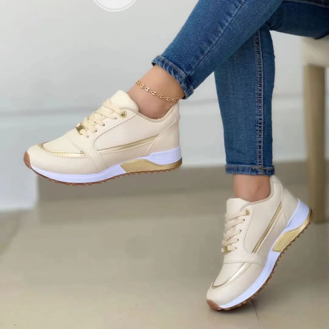 Women's Casual Flat Style Pumps  Color Matching Round Head Lace-up Shoes - Bests Sale
