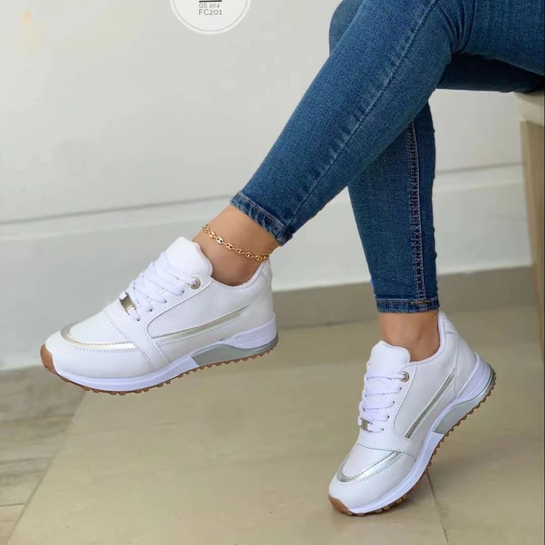 Women's Casual Flat Style Pumps  Color Matching Round Head Lace-up Shoes - Bests Sale