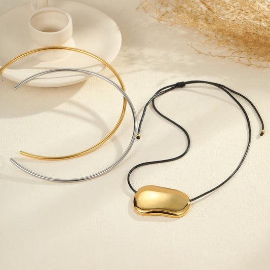 Black Rope Titanium Steel Necklace Irregular Pendants Minimalist Collar High Sense Niche - Bests Sale