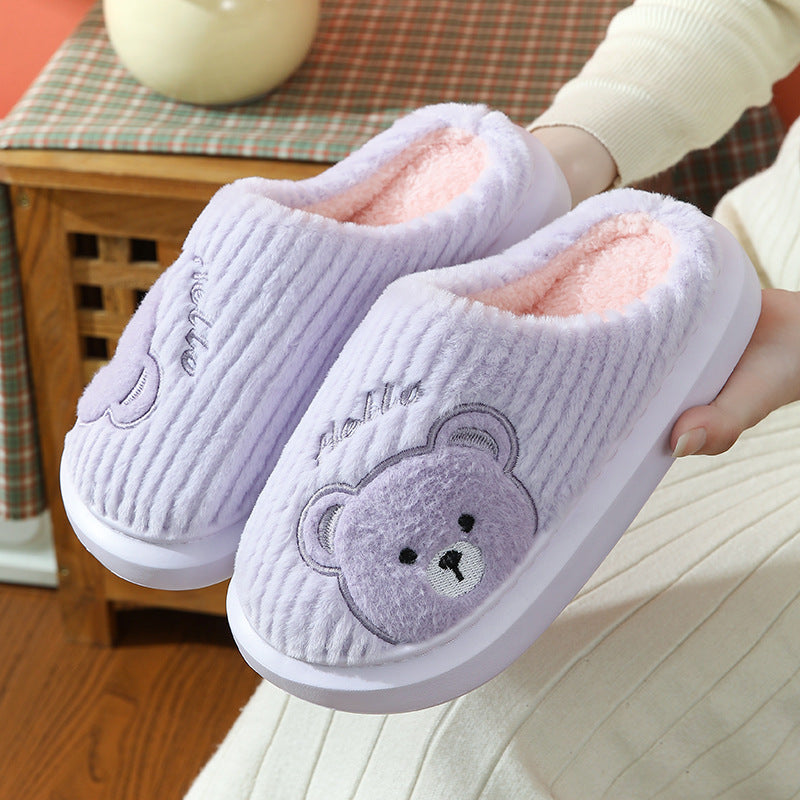 EVA Thick-soled Cotton Slippers Cartoon Bear Plush Cotton Slippers - Bests Sale